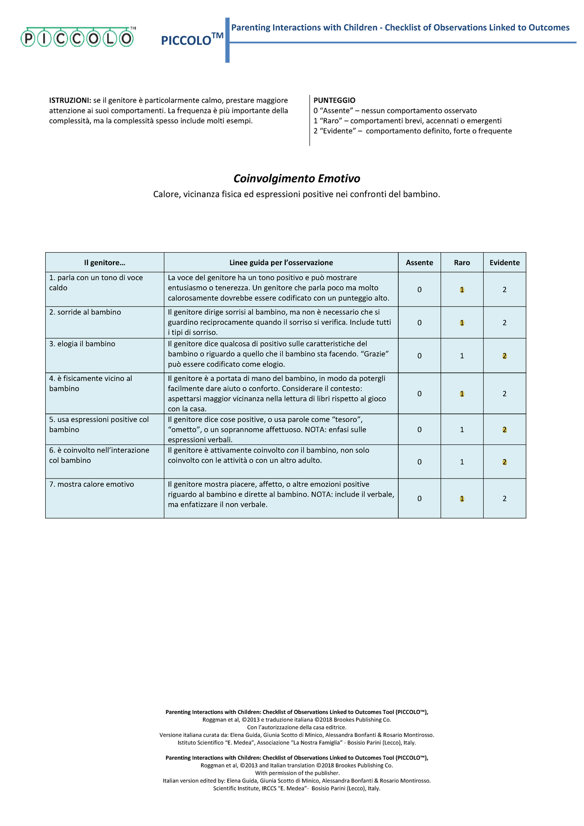 Piccolo Italian version Parenting Interactions with Children