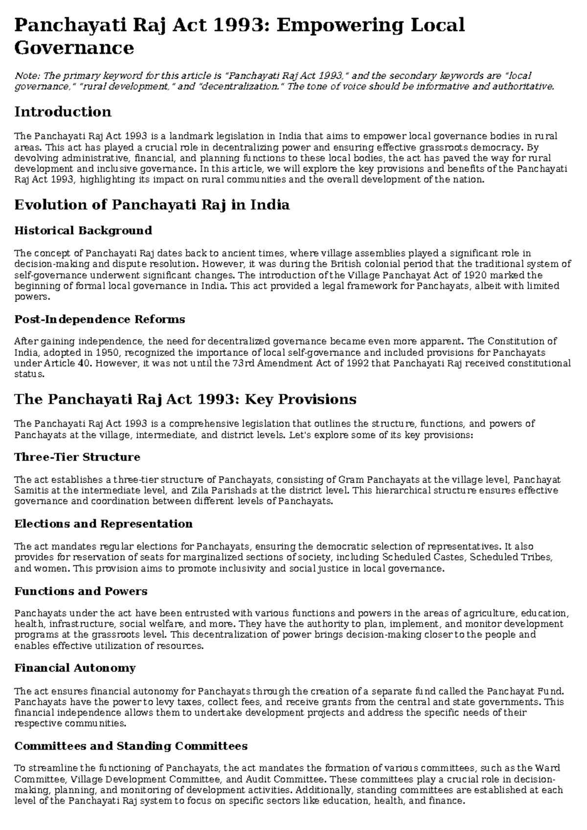Panchayati raj act 1993 - Panchayati Raj Act 1993: Empowering Local ...
