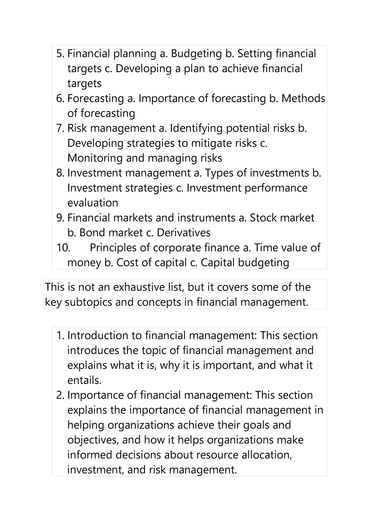 Financial Management - Financial Planning A. Budgeting B. Setting ...