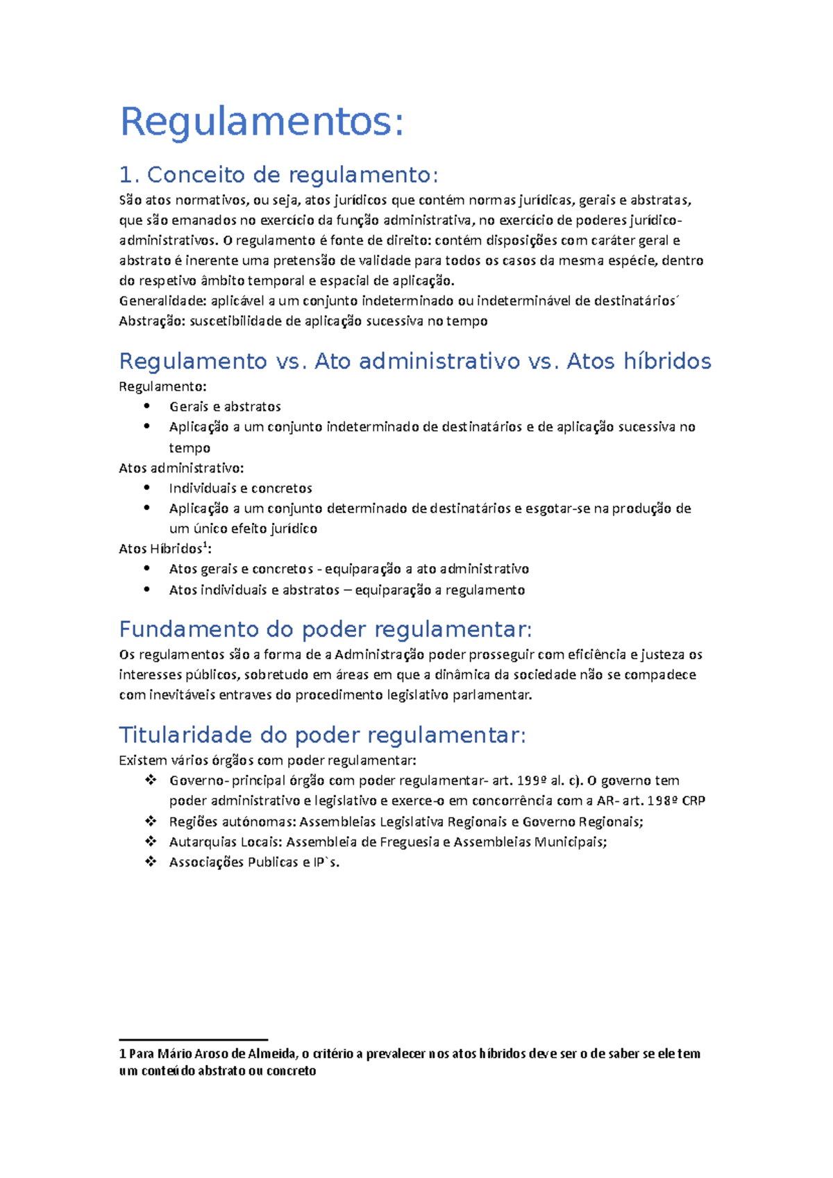 Regulamentos Administrativos - Regulamentos: 1. Conceito de regulamento ...