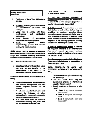 Corporation Governance Reviewer Chapter 1 - corporate governance - Studocu