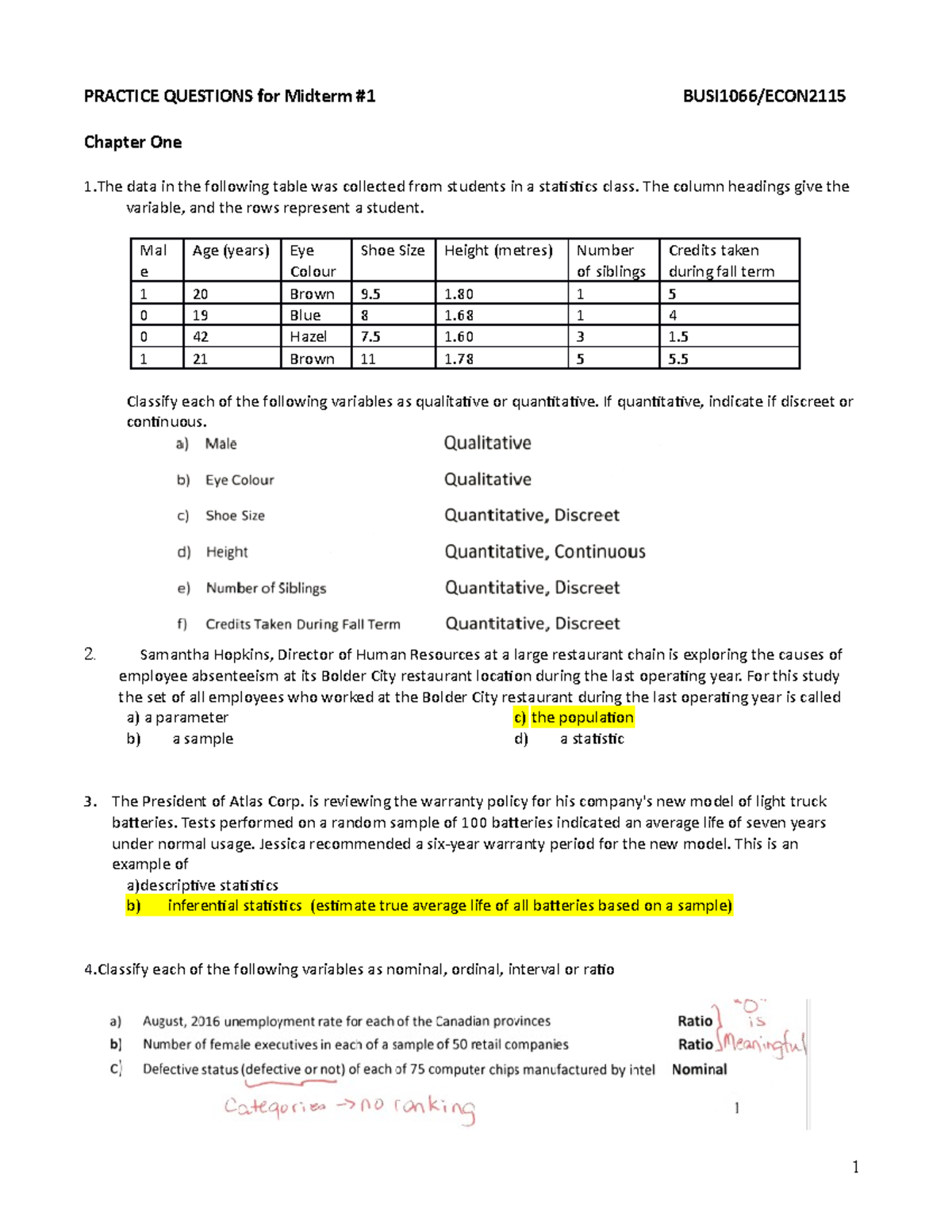 Midterm 1 15 October Fall 2017, questions and answers - PRACTICE ...