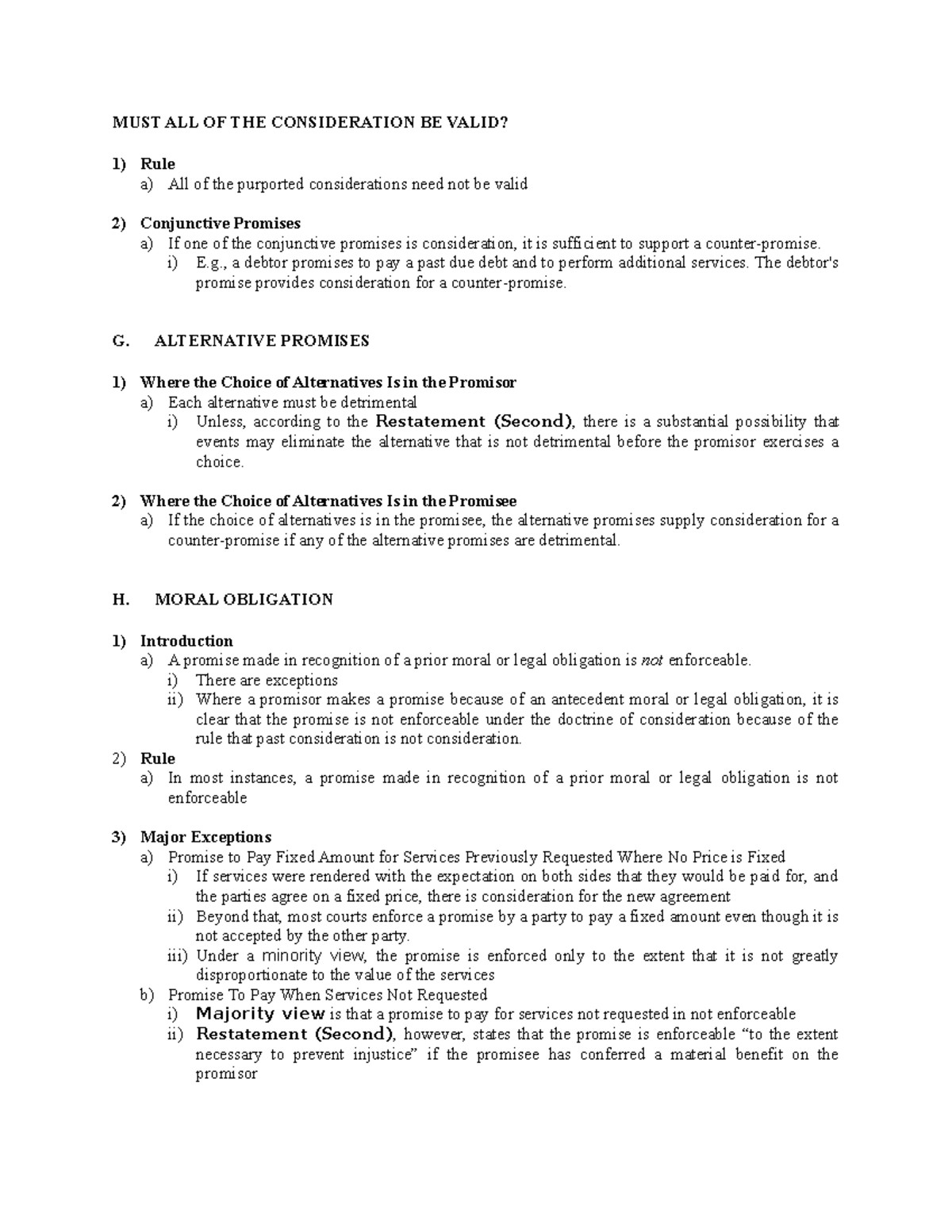 Contract Law Outline - 2 - MUST ALL OF THE CONSIDERATION BE VALID? Rule ...