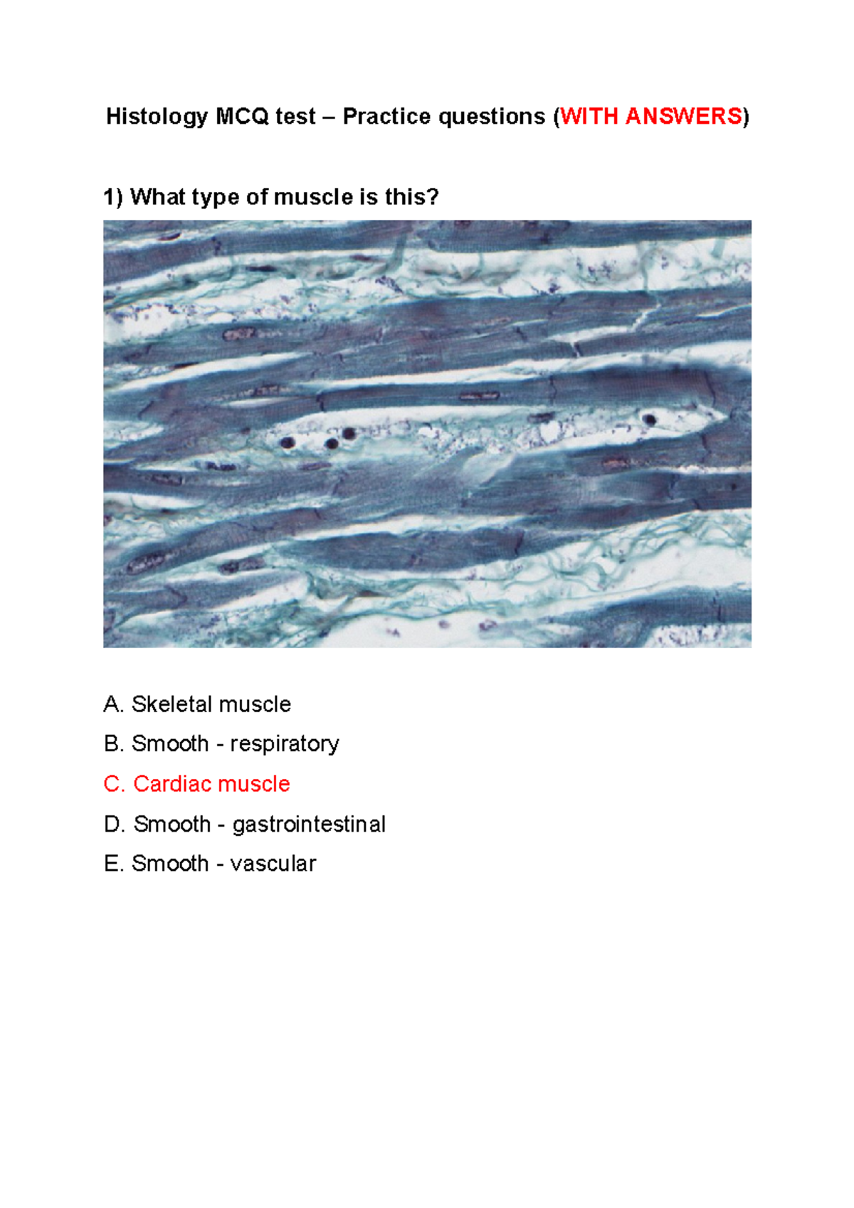 Histology Practice test with answers Histology MCQ test Practice