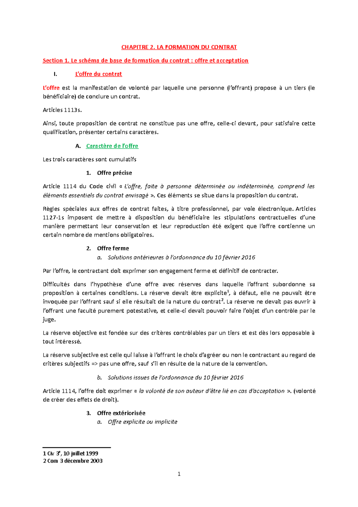 La Formation Du Contrat - Chapitre 2. La Formation Du Contrat Section 1 