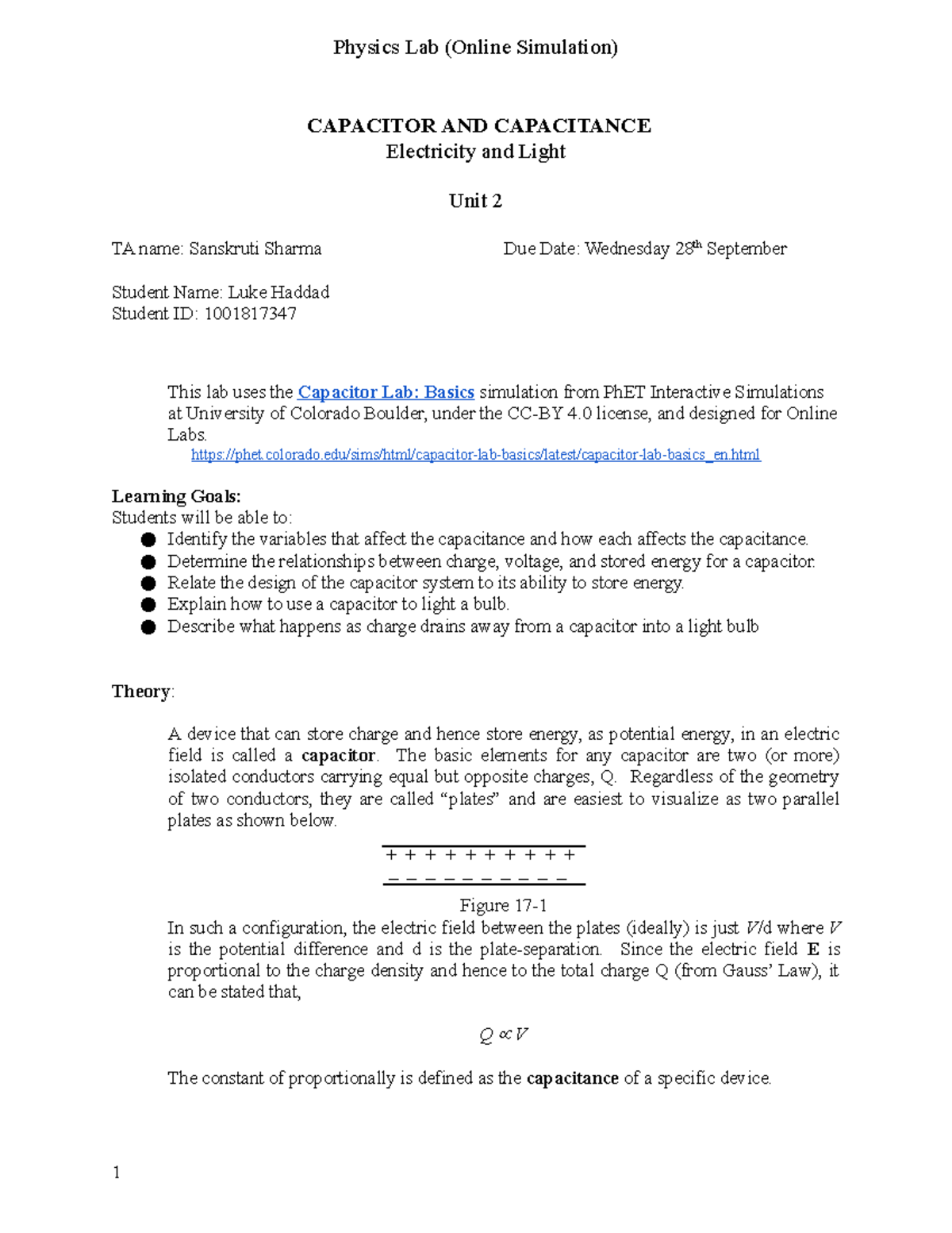 Lab 2 Capacitor Online CAPACITOR AND CAPACITANCE Electricity and