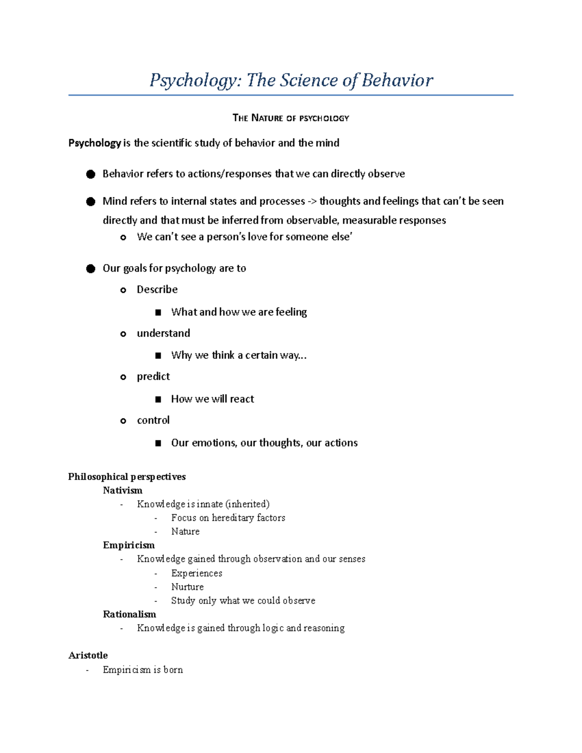 Chapter 1 - The Science Of Behavior - PSYCH1000 - UWO - Studocu