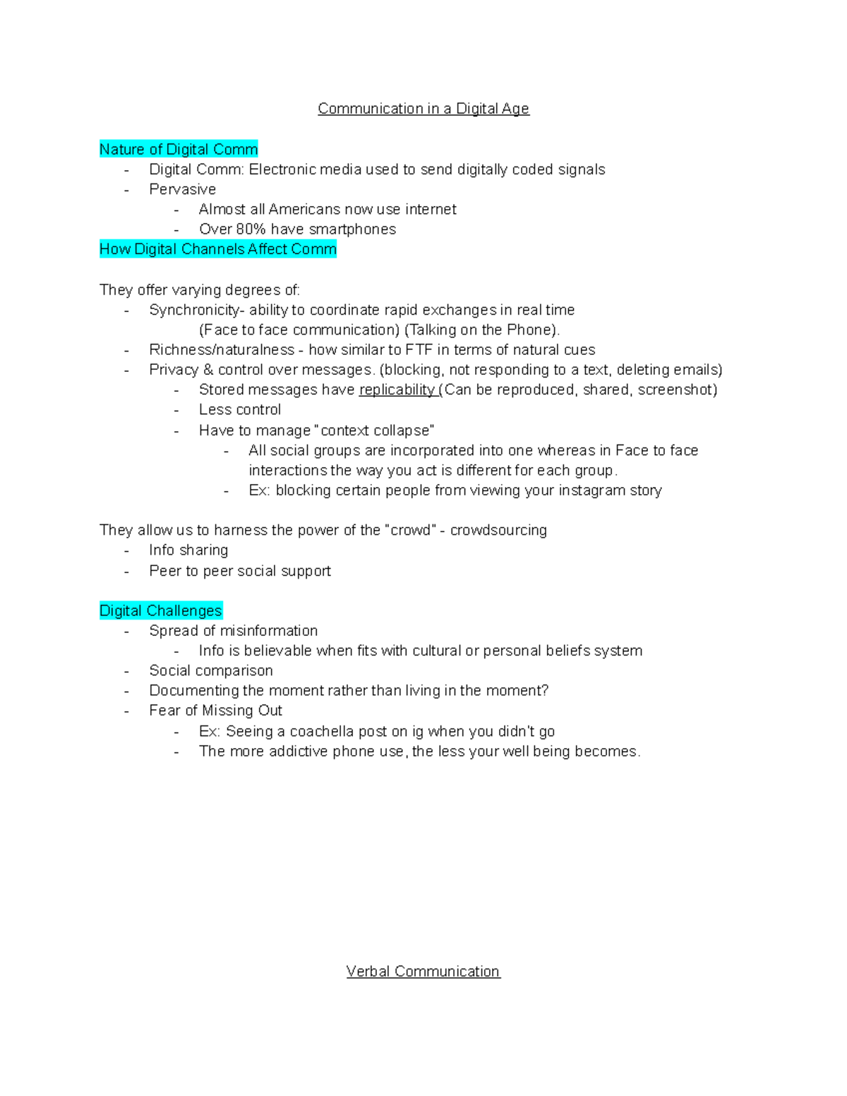 Comm Week 2 Notes - Professor Mullin - Communication in a Digital Age ...