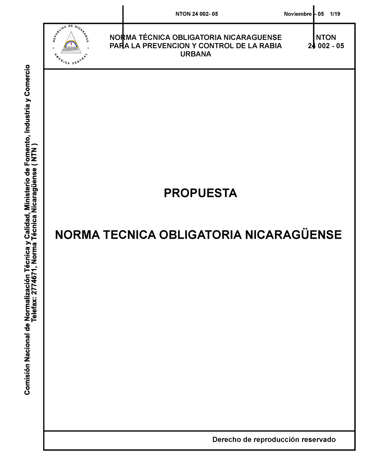 Norma DE Rabia 2006 - NTON 24 002- 05 Noviembre – 05 1/ NORMA TÉCNICA ...