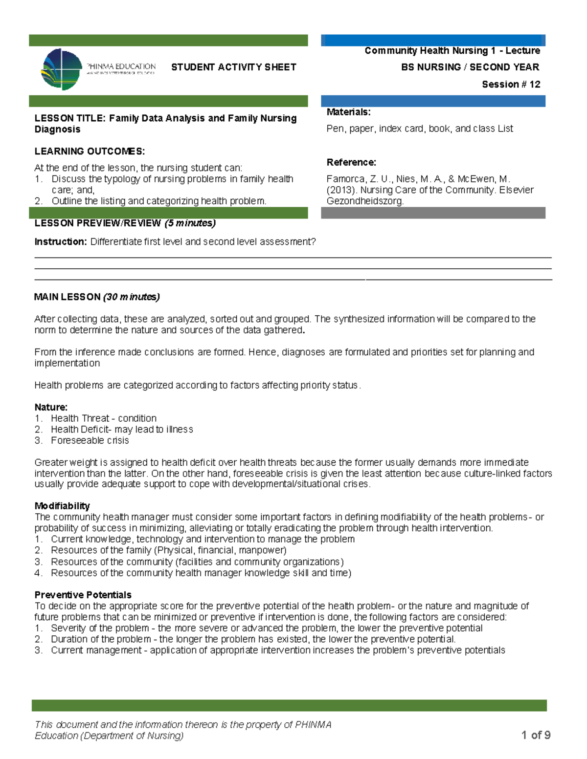 CHN1 Lec Session #12 SAS - This document and the information thereon is ...