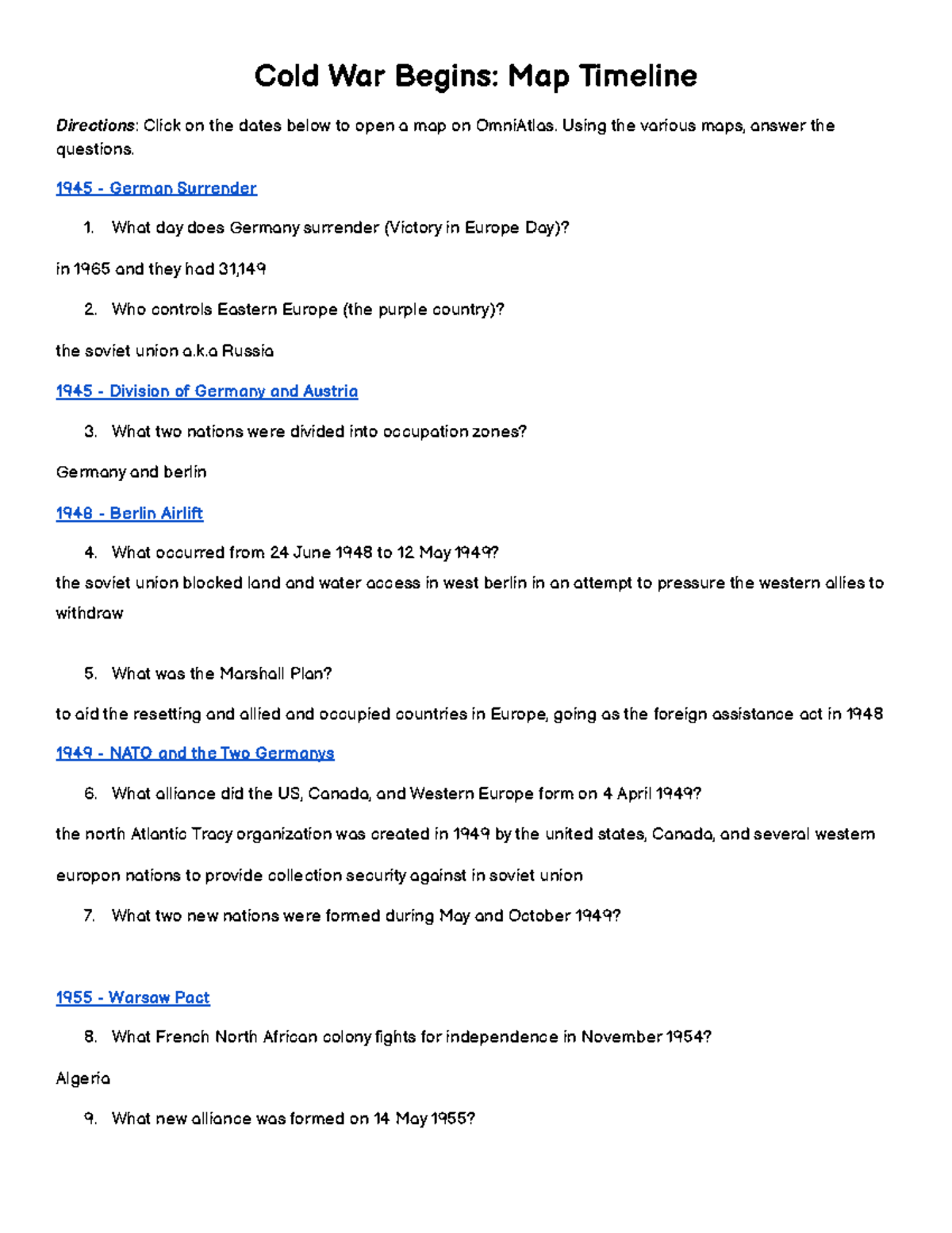  Fri. 3 4 Cold War Begins Map Timeline 2 Cold War Begins Map