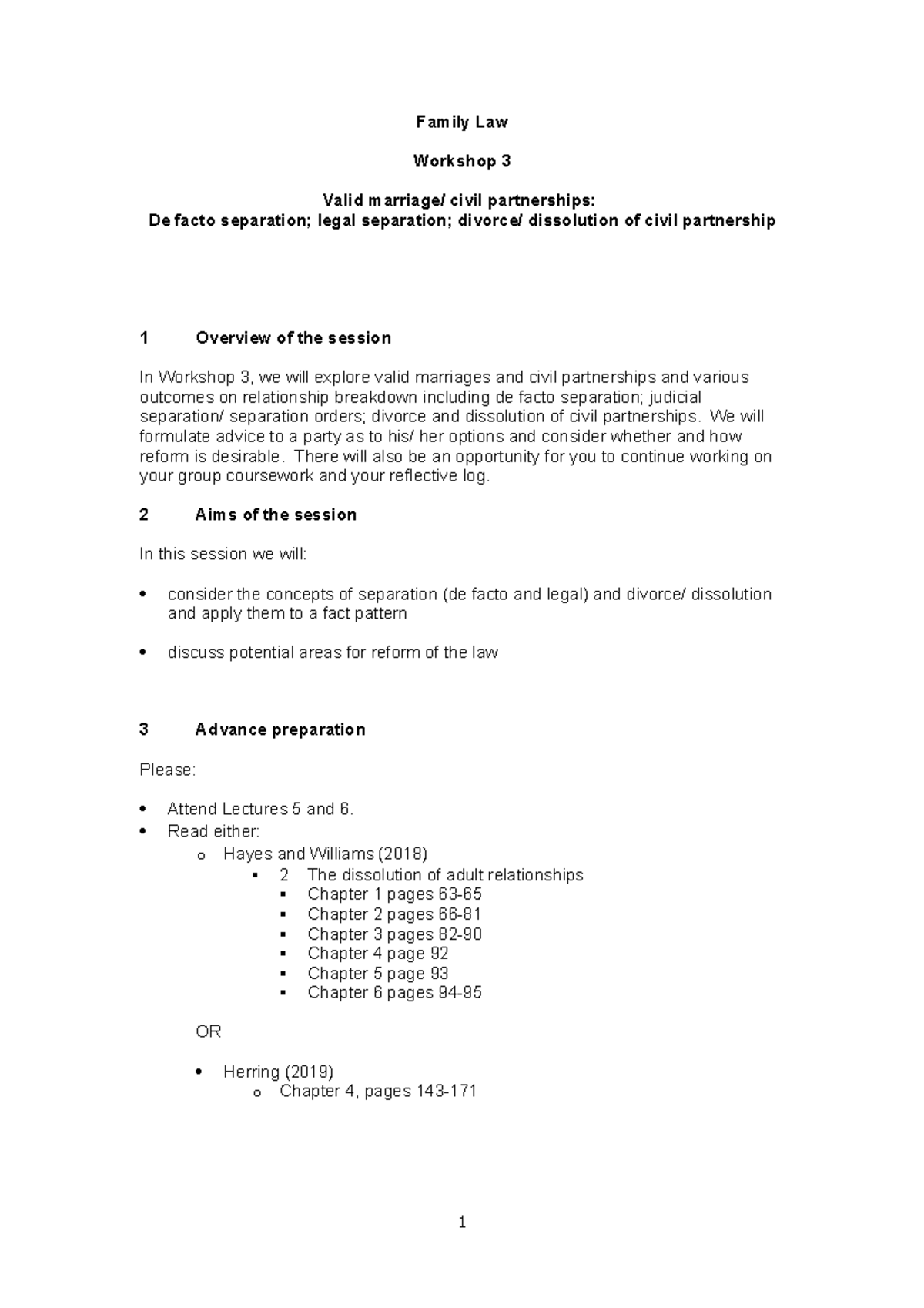 Workshop 3 - legal separation, divorce and dissolution - Family Law ...