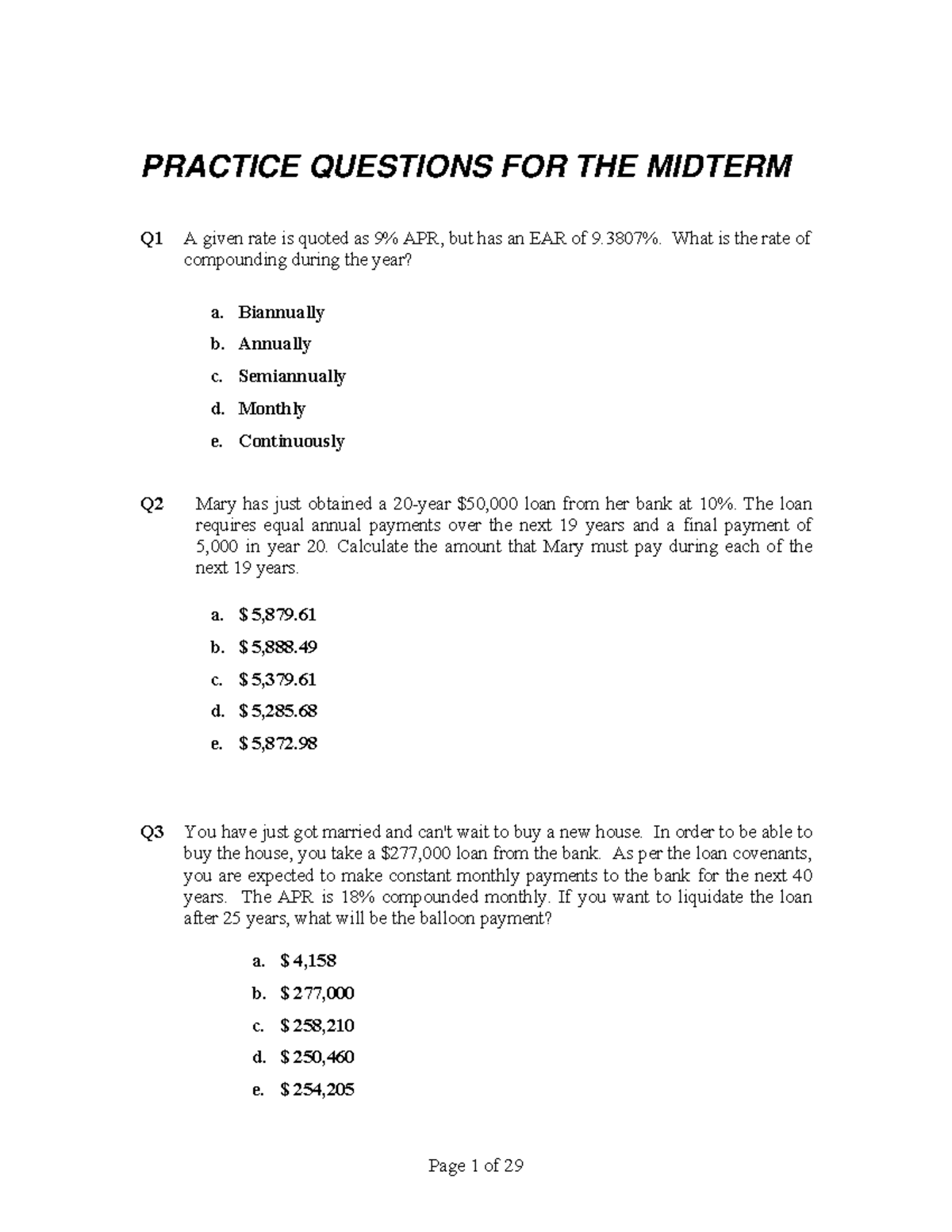 MGCR 341 -Pract-Midterm - PRACTICE QUESTIONS FOR THE MIDTERM Q1 A given ...