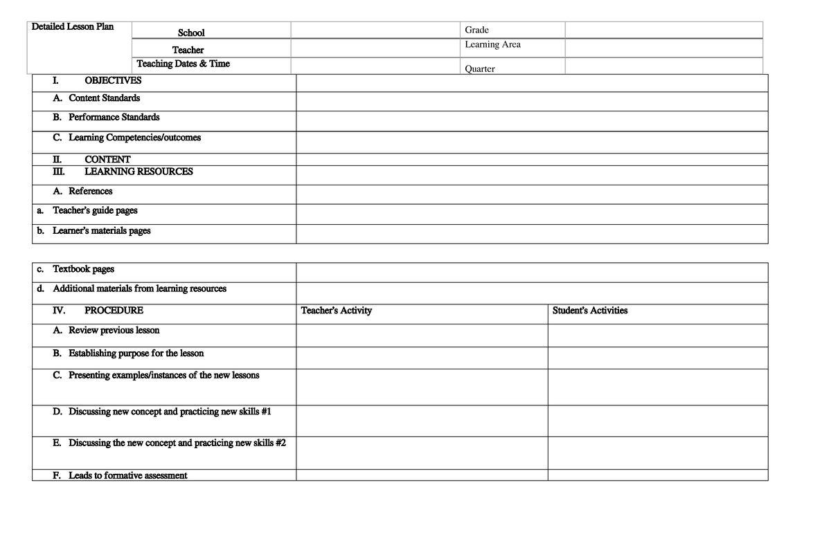 DLP Format - NONE - I. OBJECTIVES A. Content Standards B. Performance ...