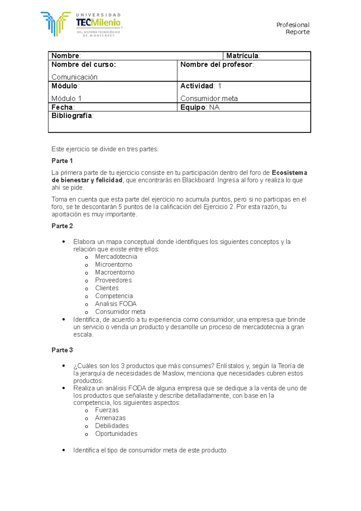 Actividad 1 - N/A - Profesional Reporte Nombre: Nombre del curso ...