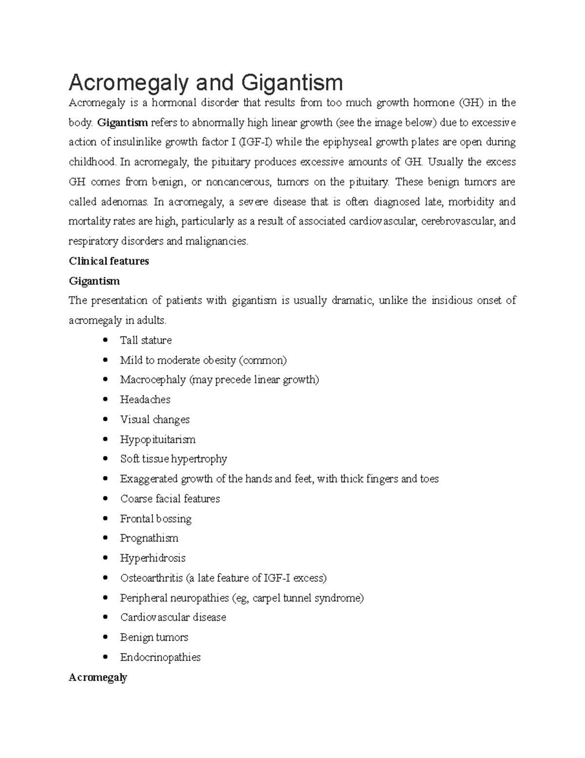 Acromegaly And Gigantism Note - Acromegaly And Gigantism Acromegaly Is ...