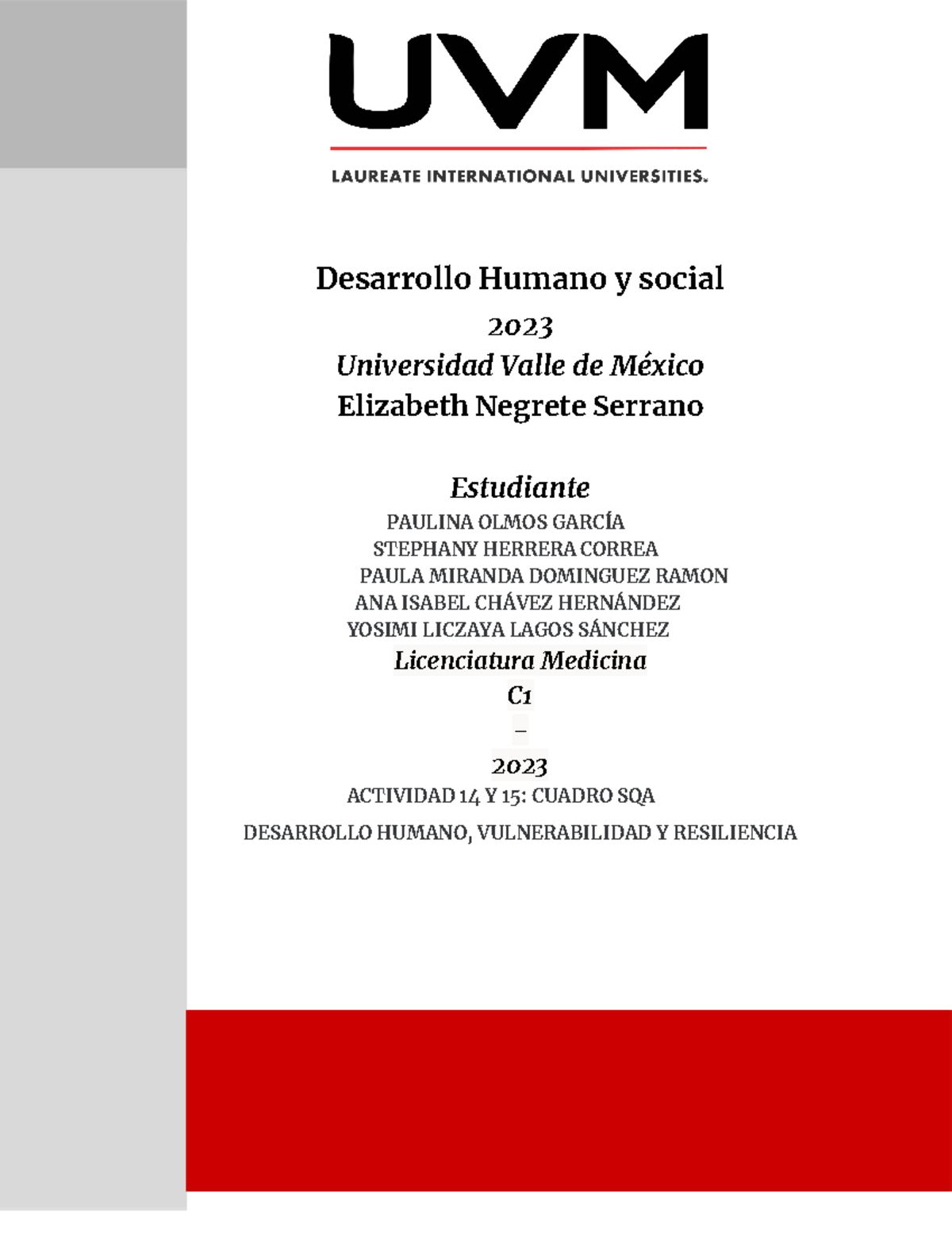 Actividad 15 Desarrollo humano - Desarrollo Humano y social 2023 ...
