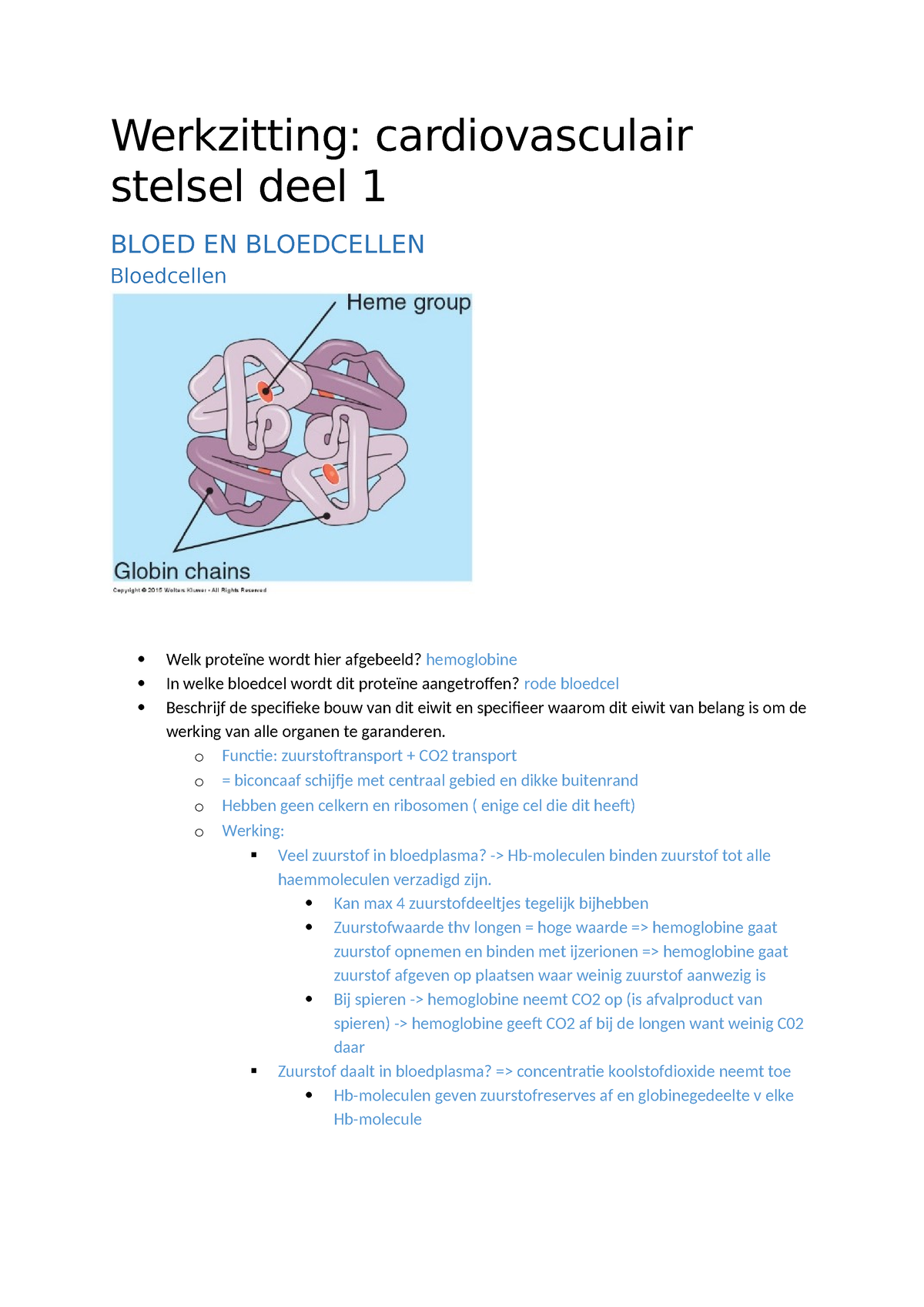 WZ1 Cardiovasculair Stelsel - Werkzitting: Cardiovasculair Stelsel Deel ...