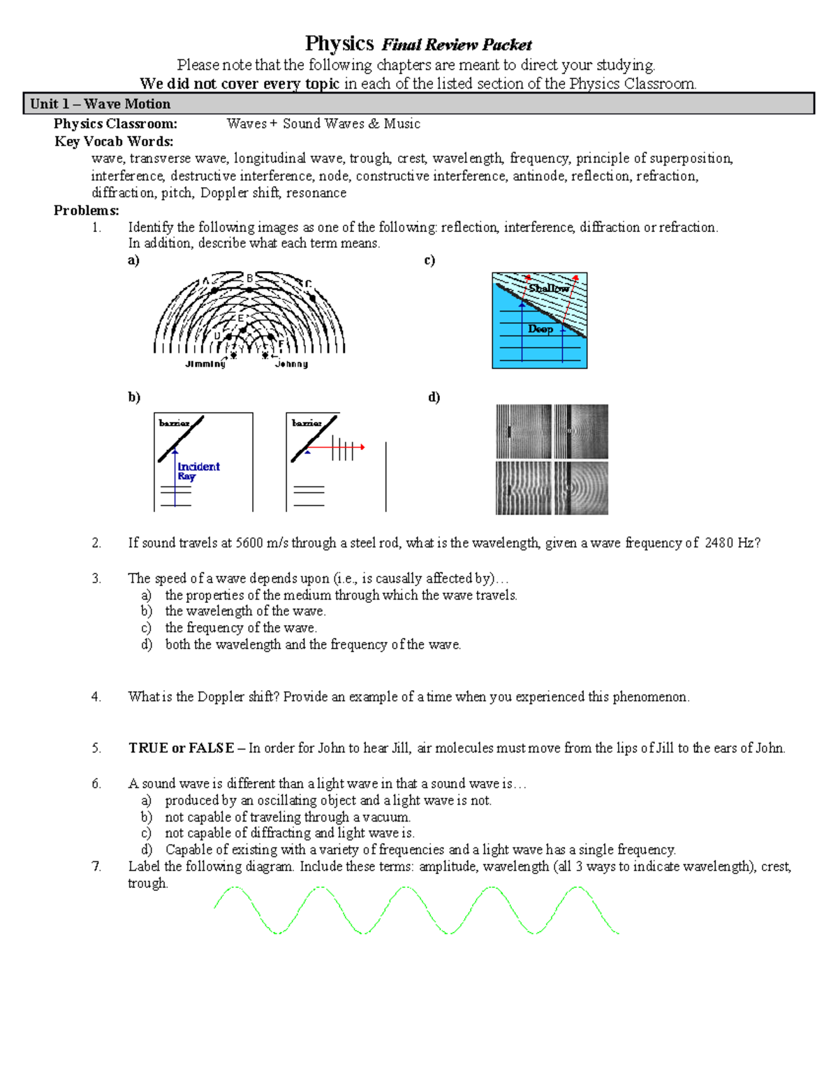 Finals Review Packet - S17 - Physics Final Review Packet Please Note ...