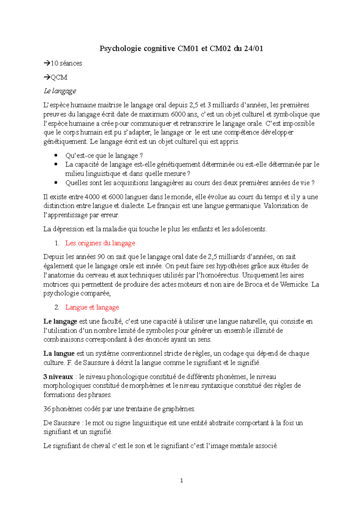 Psychologie cognitive CM01 du 24 - Psychologie cognitive CM01 et CM02 ...