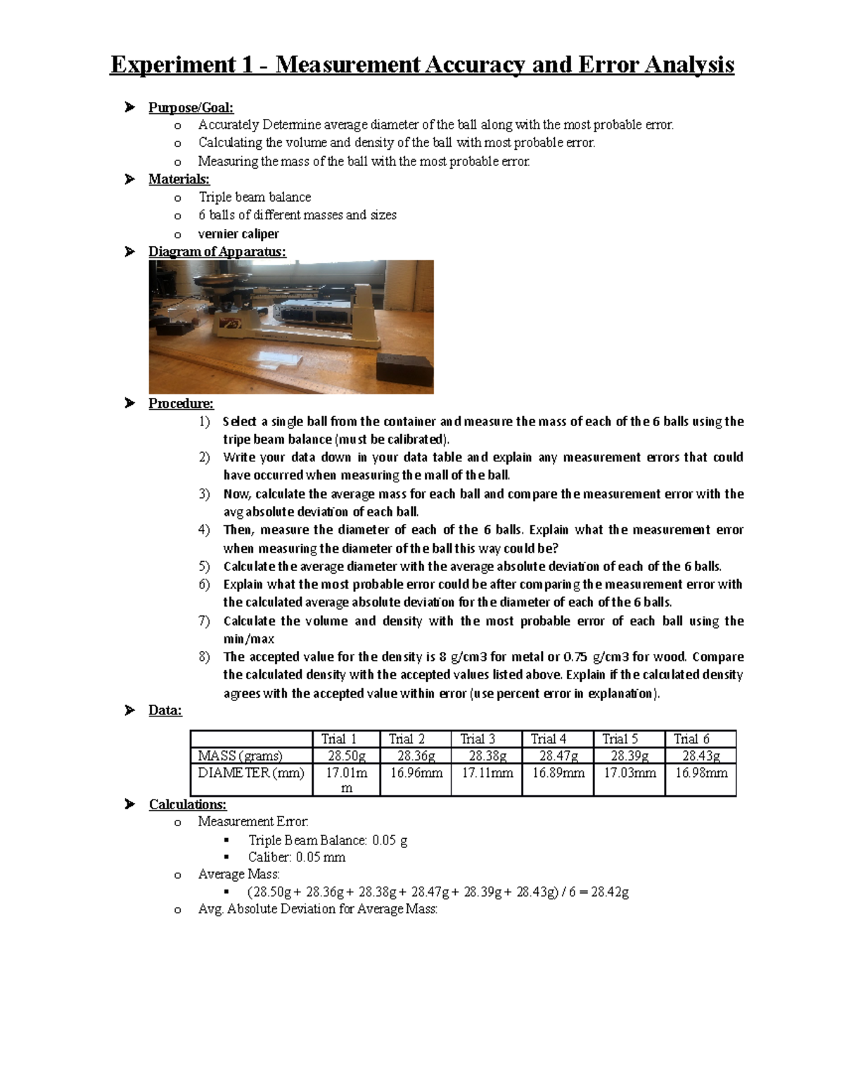 experiment 1 measurement and error analysis