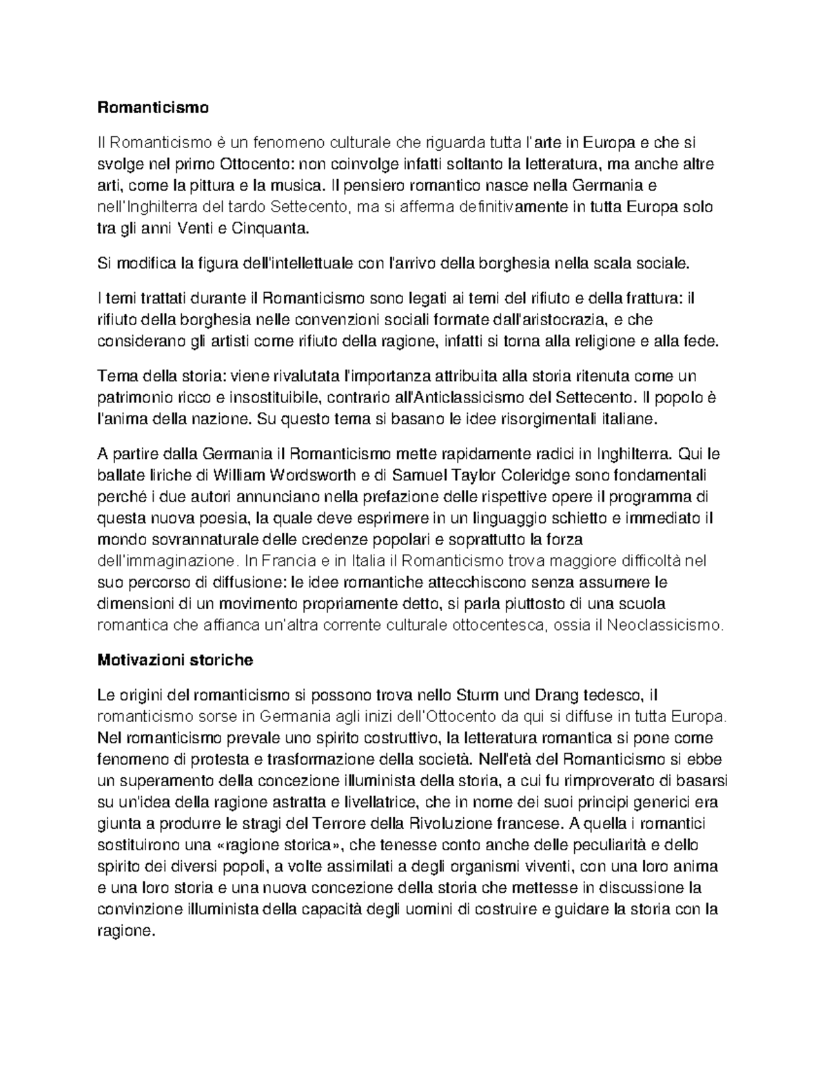 ItalianoRomanticismo yeeeeeeeeeeee ho no bo riassunto Romanticismo