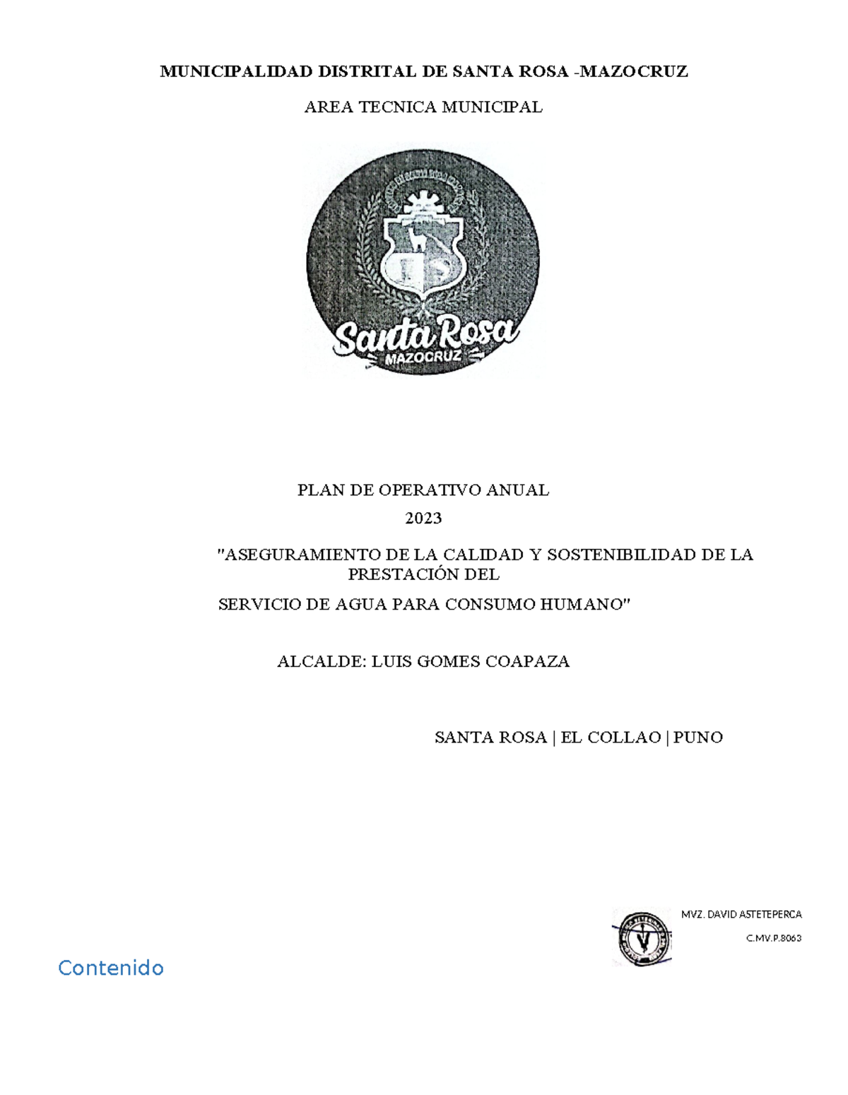PLAN Operativo Anual - MUNICIPALIDAD DISTRITAL DE SANTA ROSA -MAZOCRUZ ...
