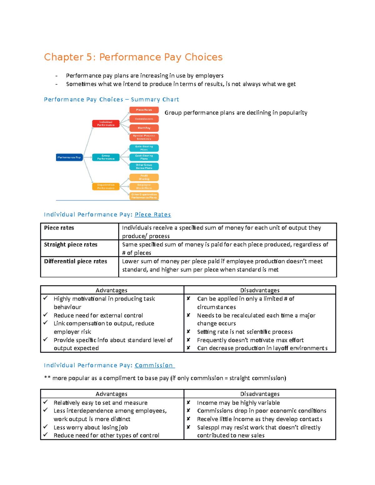 Performance Pay Choices Summary - Studocu