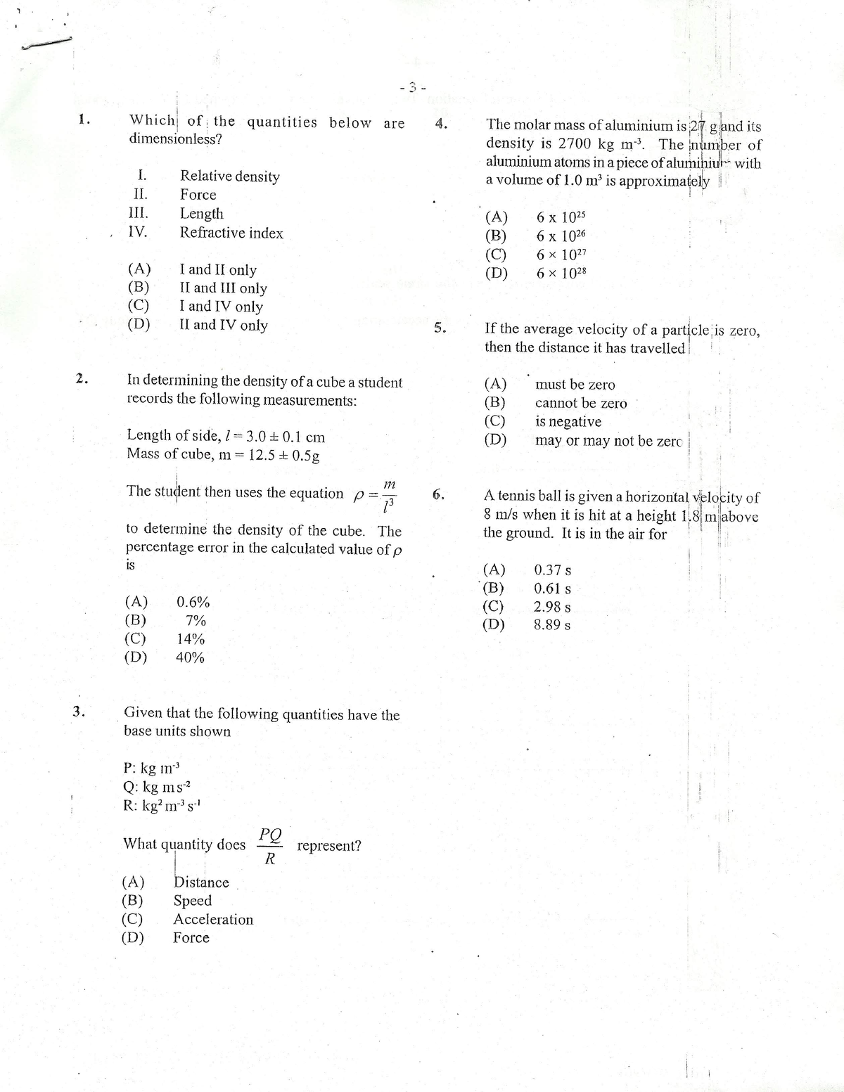 CAPE Physics 2010 U1 P1 - Detailed. - Physical Chemistry - Studocu