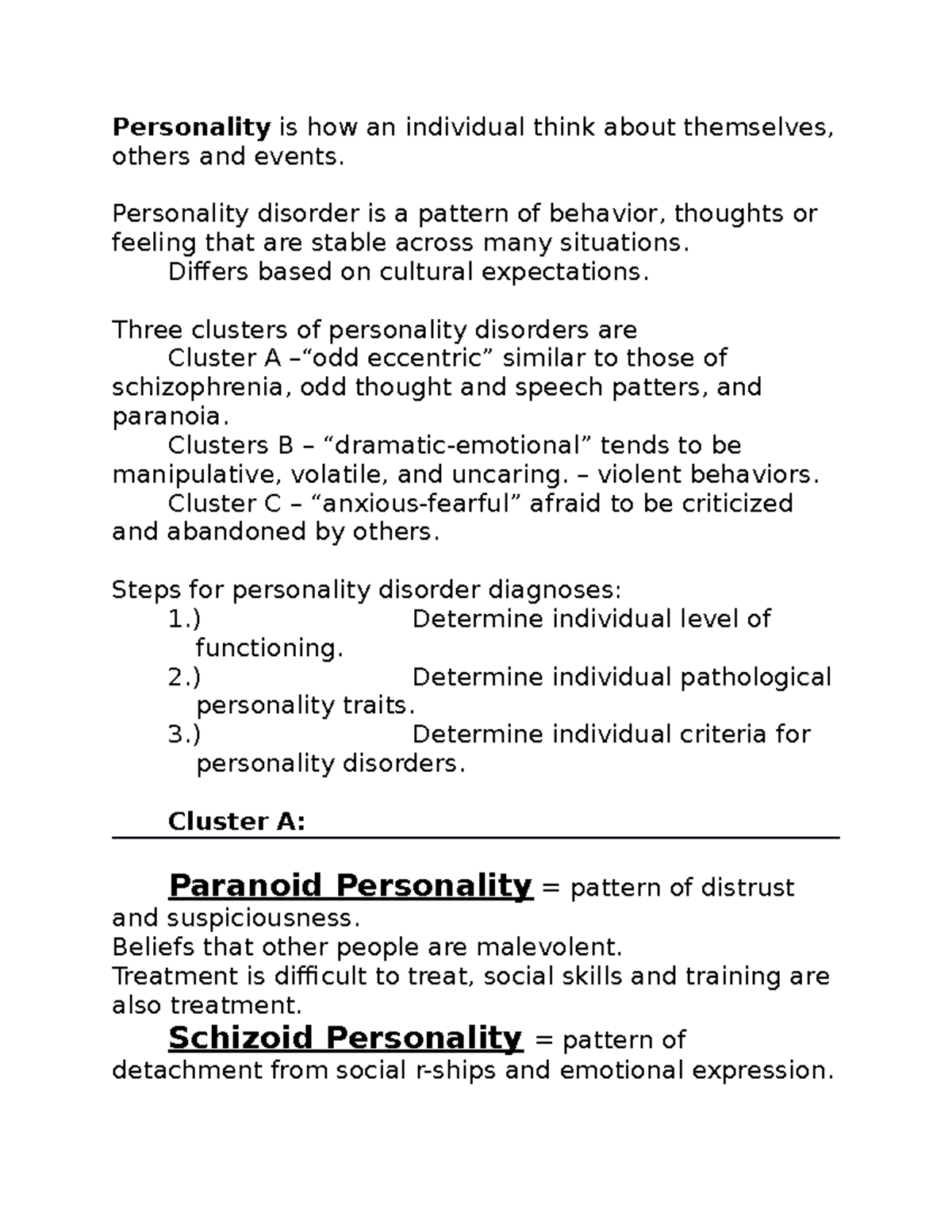 Personality Notes - Lecture Notes For Exam #2 - Personality Is How An ...