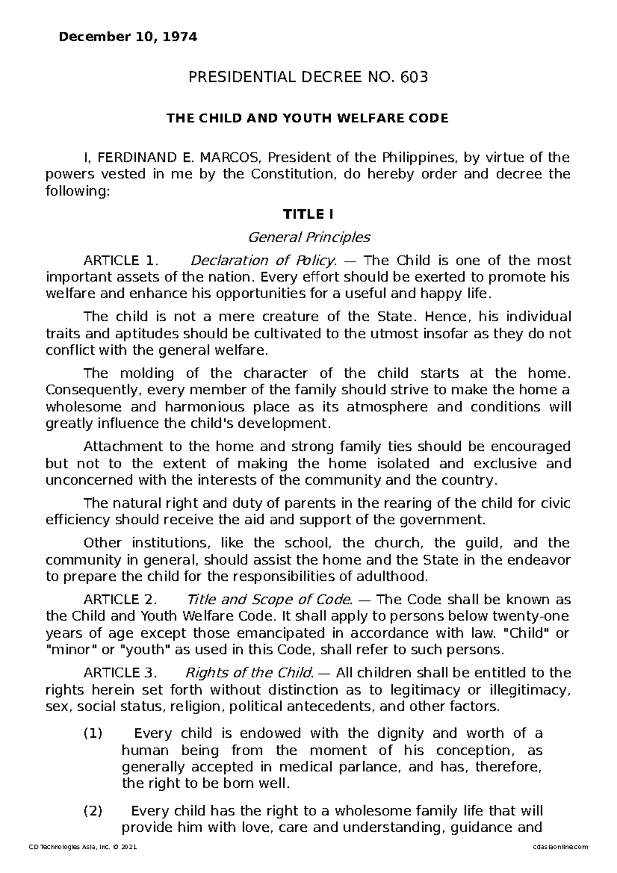 Presidential Decree Pd 442 O Labor Code Tagalog