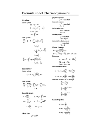 Summary Fundamentals of Engineering Thermodynamics - ch. 1-6 - Summary ...