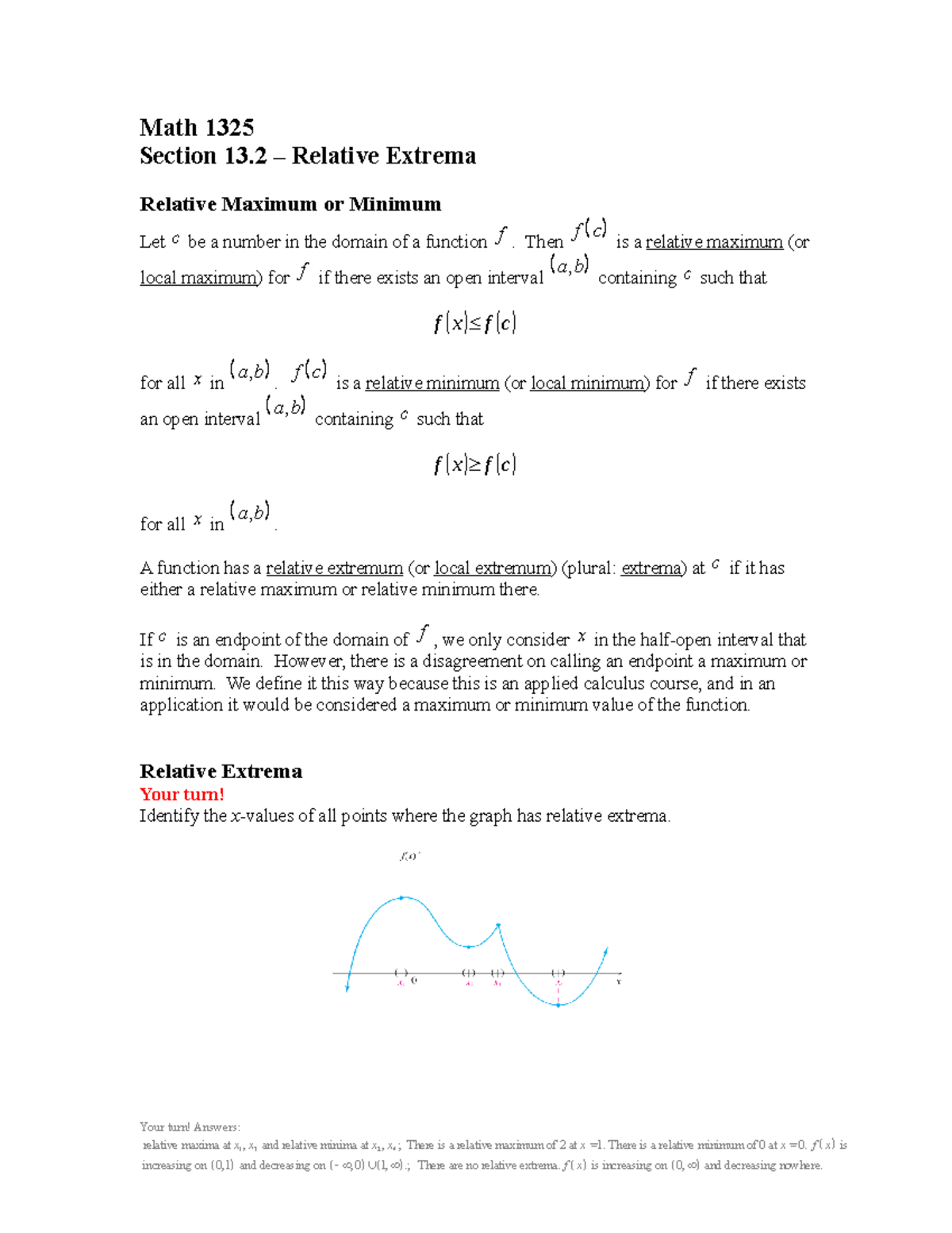 Section 13.2 - Relative Extrema - Math 1325 Section 13 – Relative ...