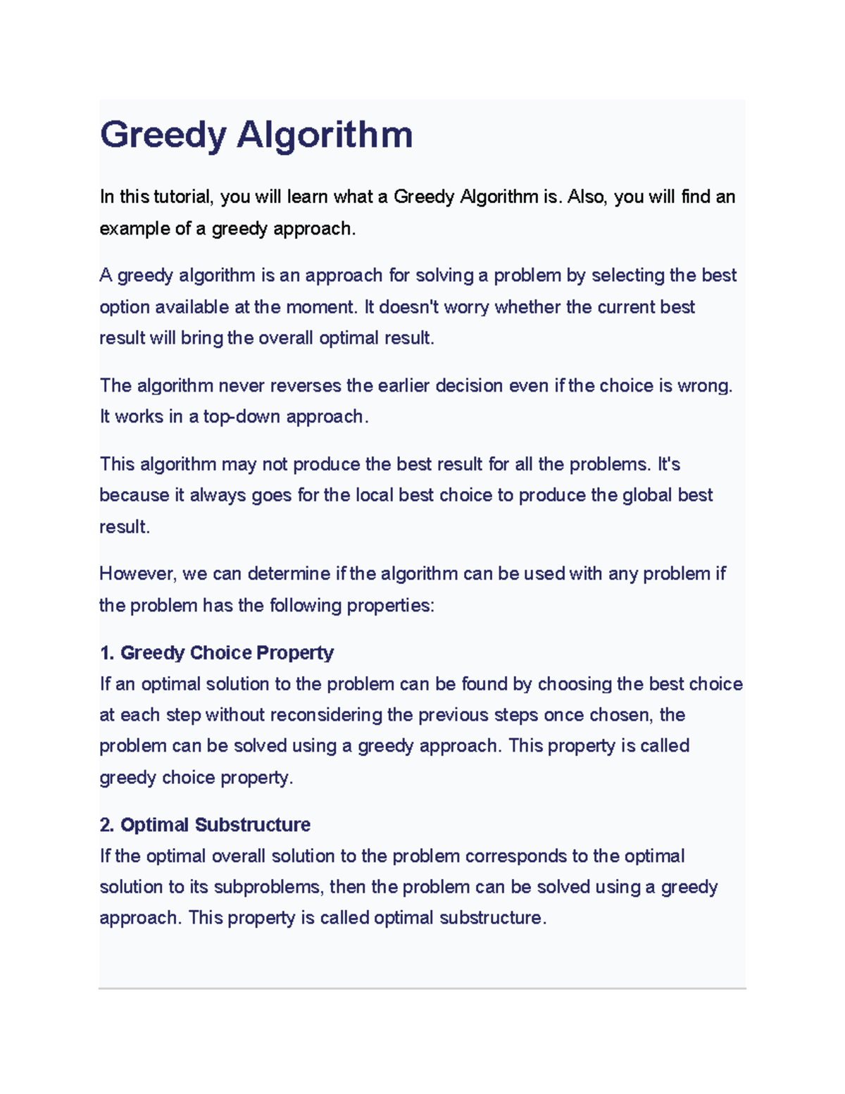 Greedy Algorithm - Also, you will find an example of a greedy approach ...
