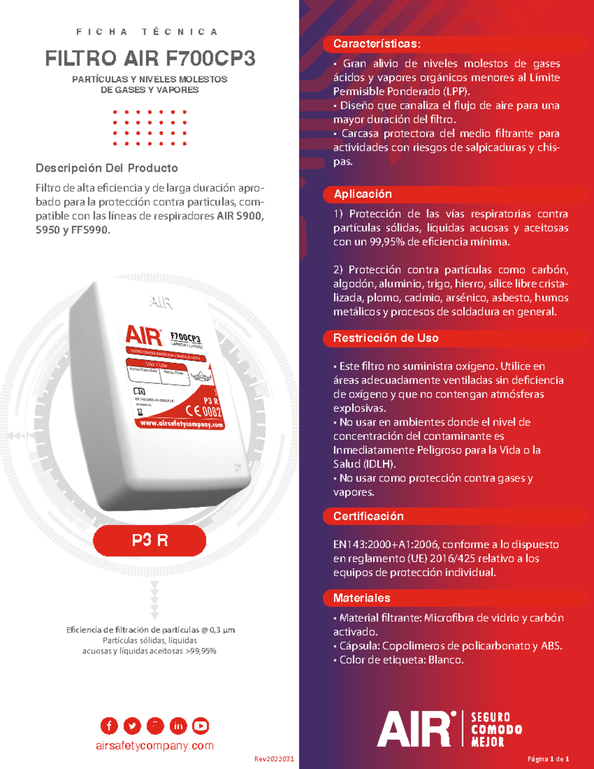 Ficha-F700CP3 Filtros AIR - airsafetycompany F I C H A T É C N I C A ...