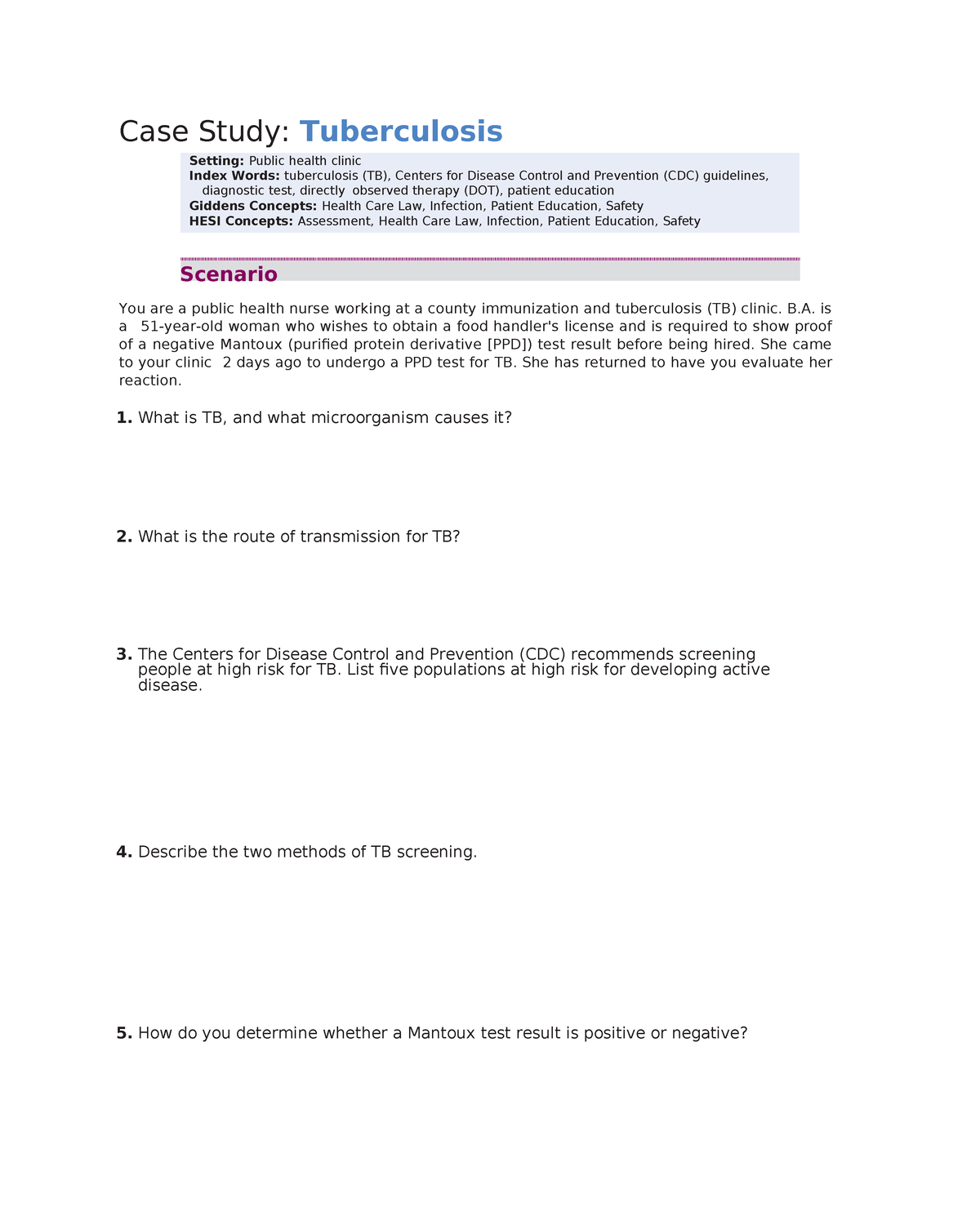 clinical case study tuberculosis