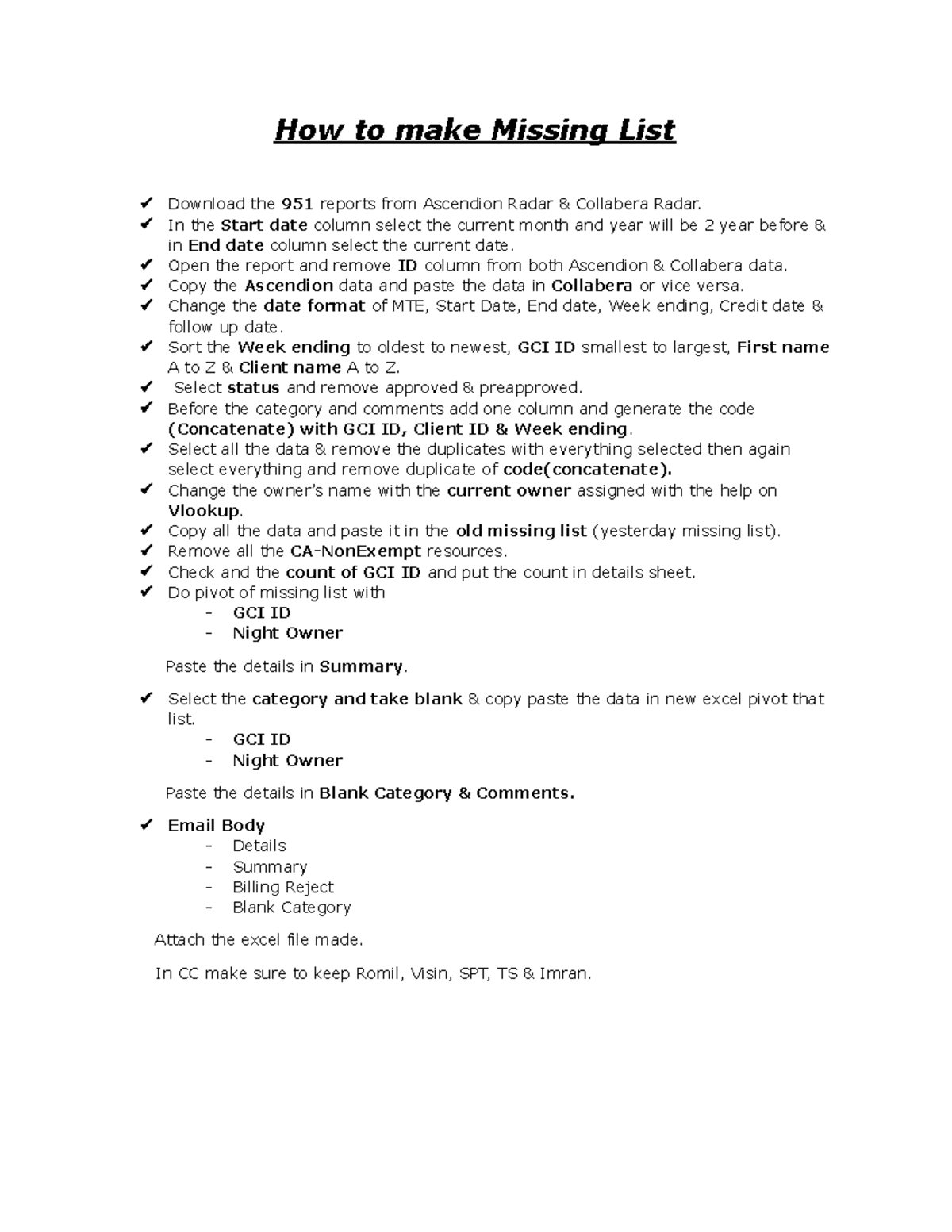 How to make Missing List - In the Start date column select the current ...
