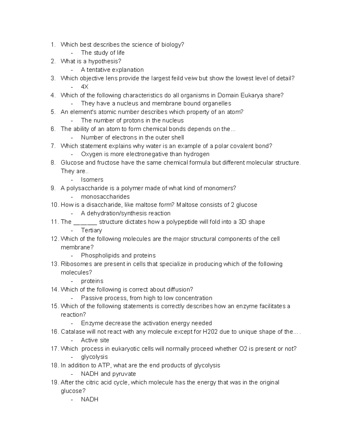 Bio 181 Final Exam study guide - Which best describes the science of ...