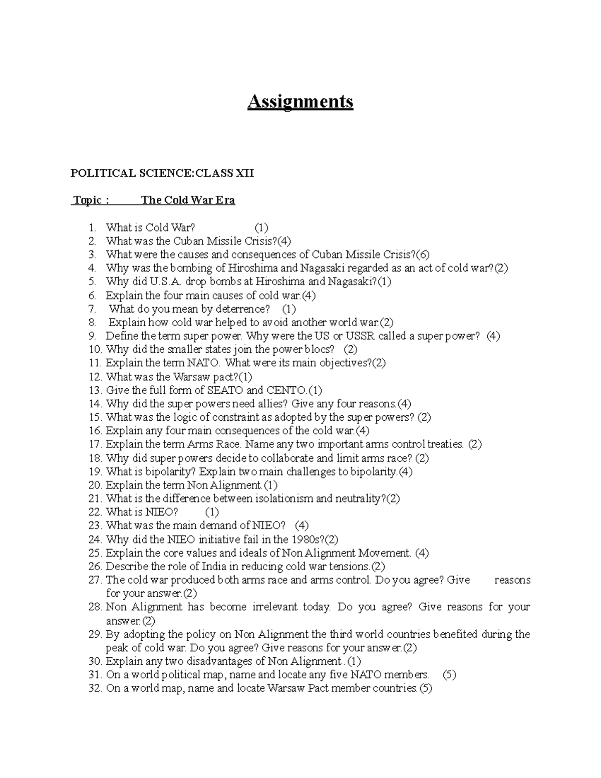 Assignments OF History AND Political Science - Assignments POLITICAL ...