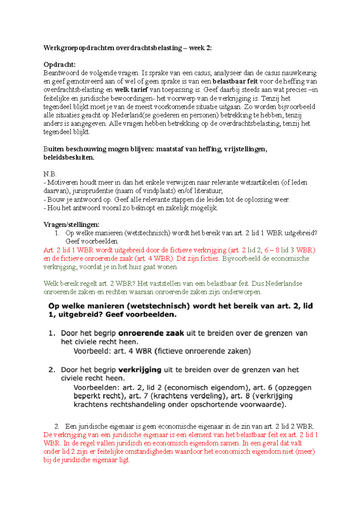 Uitwerking Werkgroepvragen Week 2 - Werkgroepopdrachten ...