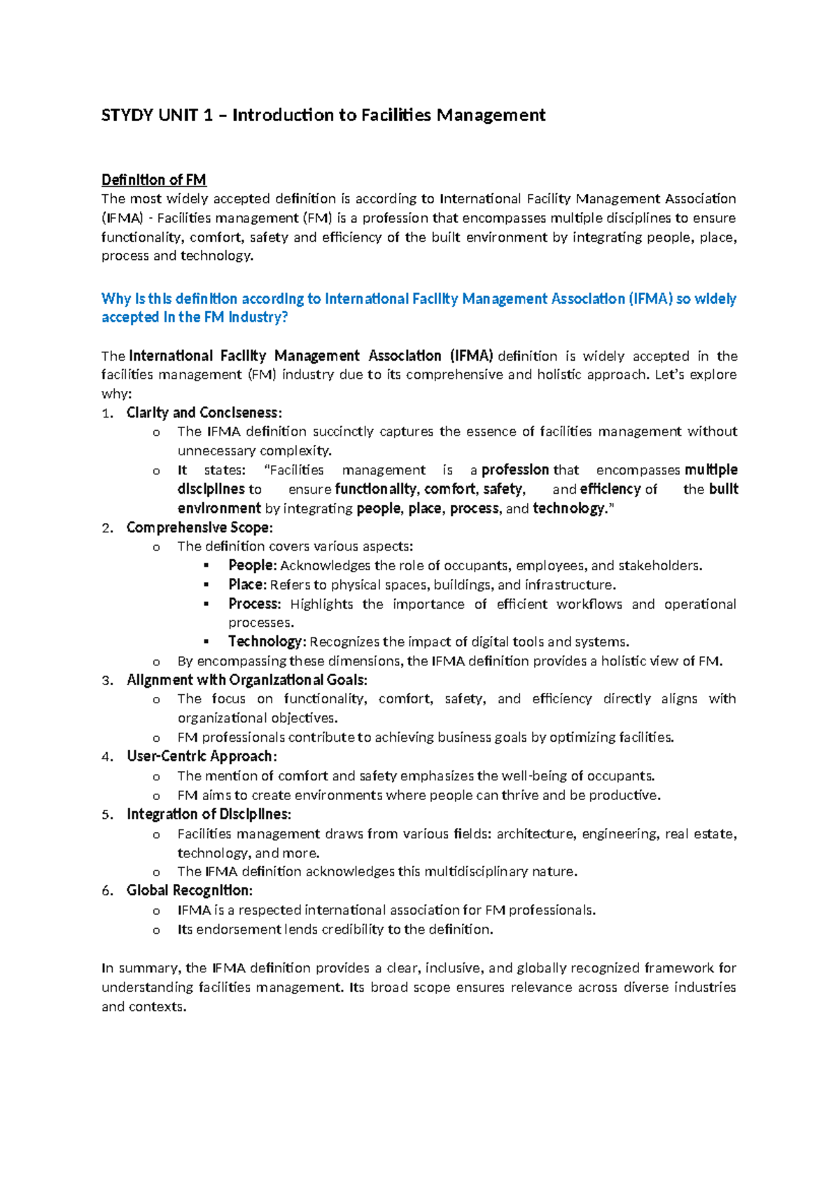 FMT 205 Cases Studies - Summary Fundamentals of facilities management ...