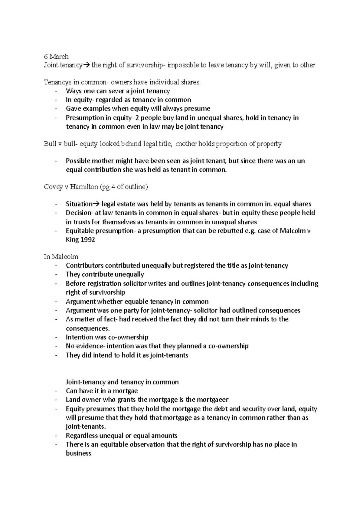 The tenancy law- joint tenancy - 6 March Joint tenancy the right of ...