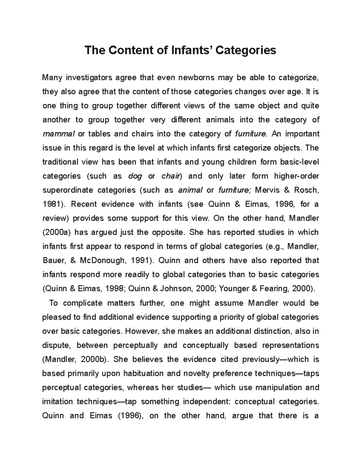 Psychology (The content of Infant's Categories) - The Content of ...