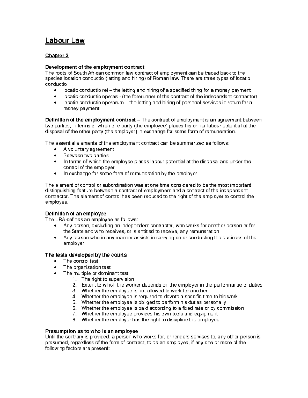 MRL3702-labour Law - Lecture Notes 1 - Labour Law Chapter 2 Development ...