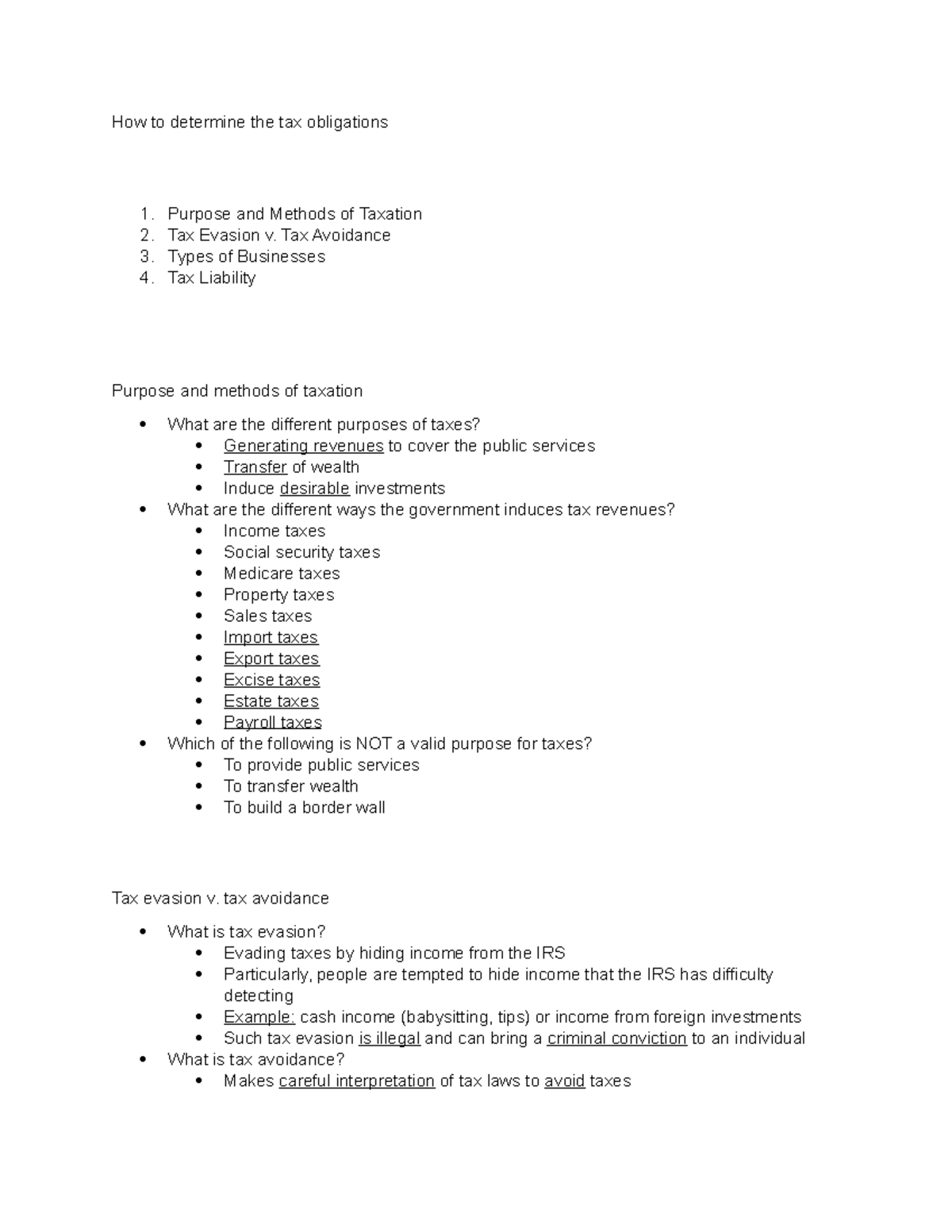 Chapter 11 How to determine the tax obligations Purpose and Methods