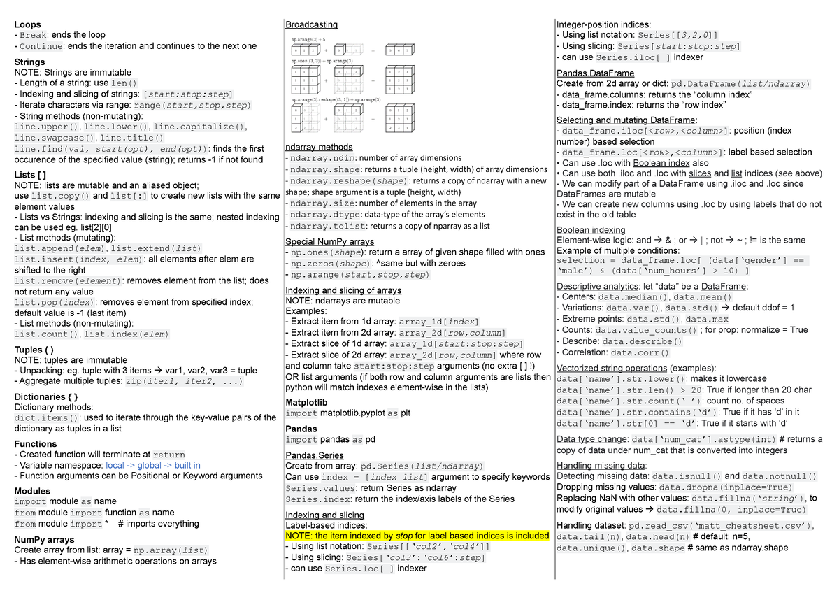 Python cheatsheet DAO2702 consolidated 2021/22 - Loops - Break: ends ...