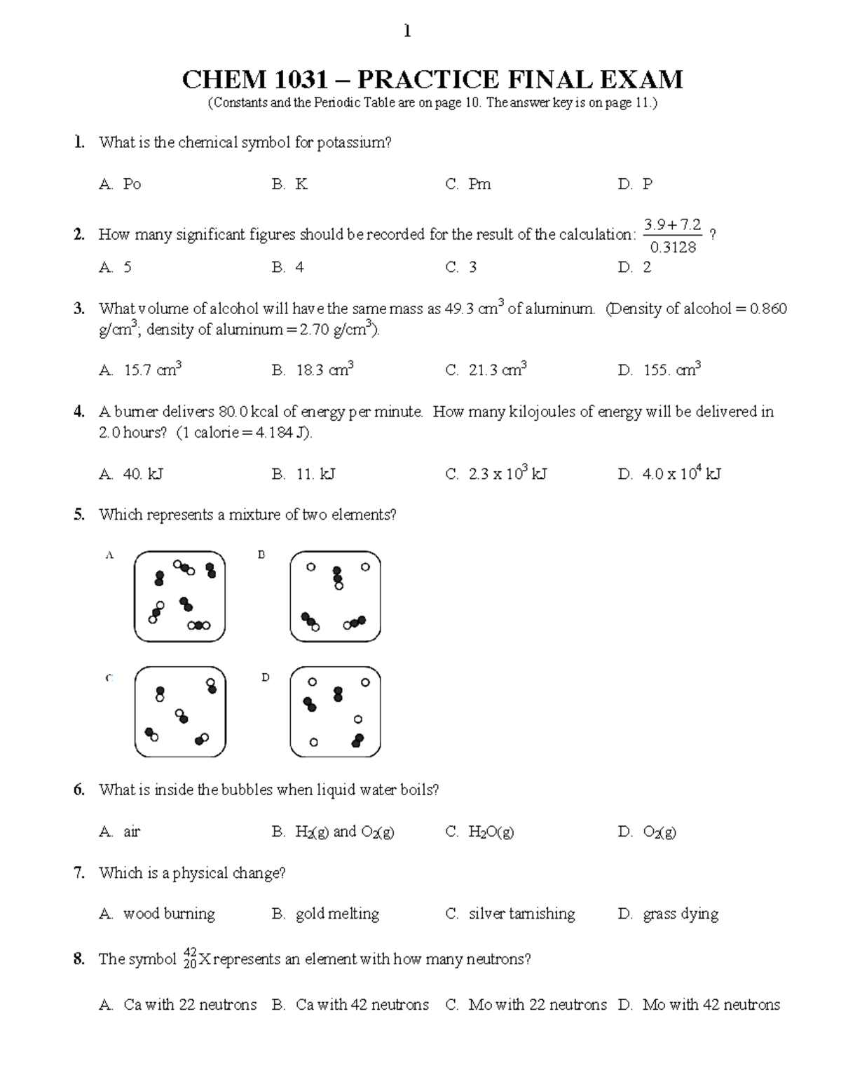 Chem 1031 Practice Test Final Exam Studocu