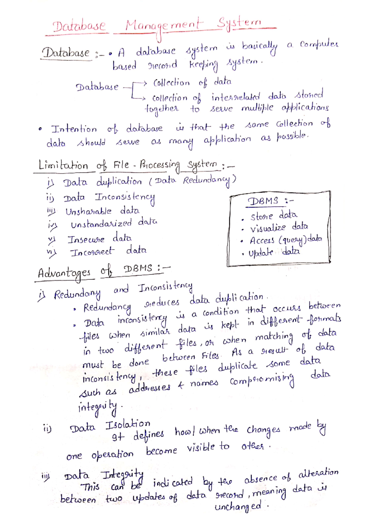 DBMS UNIT-1 LECTURE NOTES - B.tech - Studocu