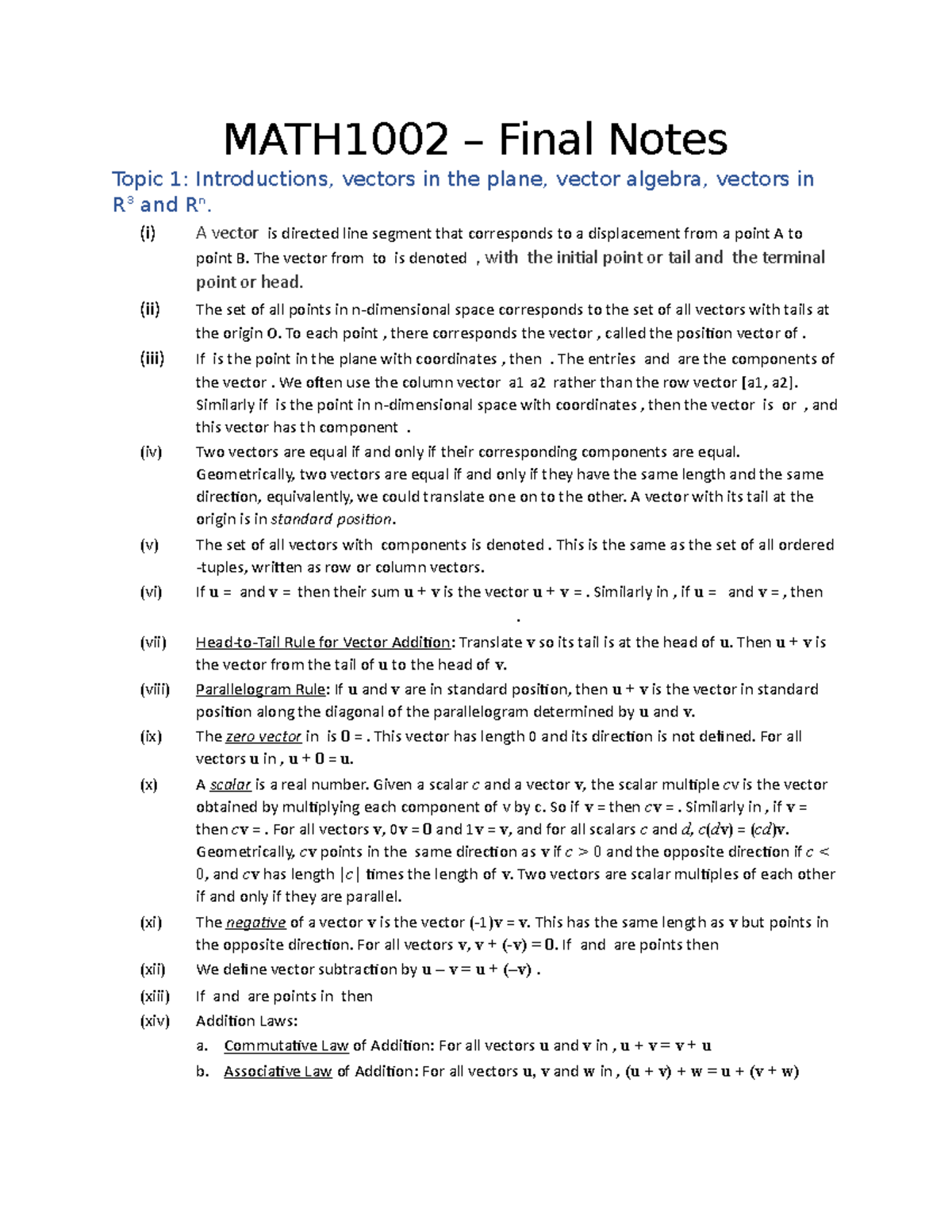 MATH1002-Final Notes - MATH1002 Formula And Definitions For Finals ...