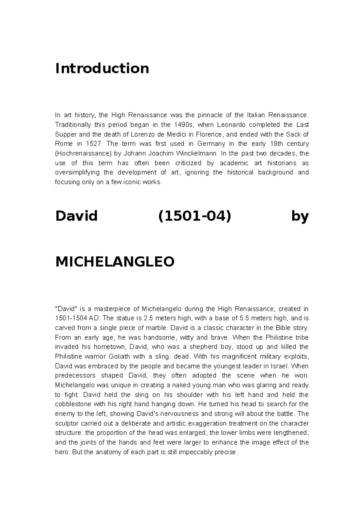 Introduction final high Renaissance - Introduction In art history, the ...